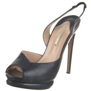 Nicholas Kirkwood Leather Slingback Platform Pumps Size 7 Stiletto Peep Toe Heel
